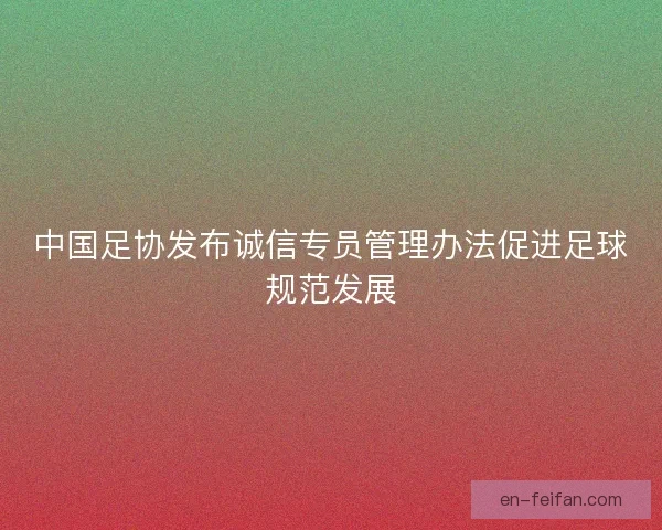 中国足协发布诚信专员管理办法促进足球规范发展